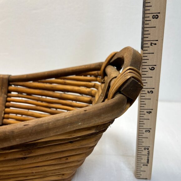 Vintage French Farmhouse Large Wicker Reed Harvest Basket With Handles 18" x 6.5 - Picture 9 of 9